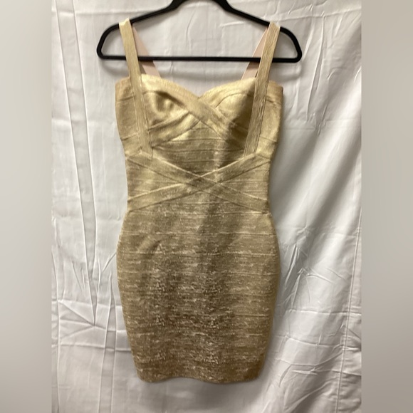Gold Elastic Bodycon Sleeveless Dress - Picture 1 of 3